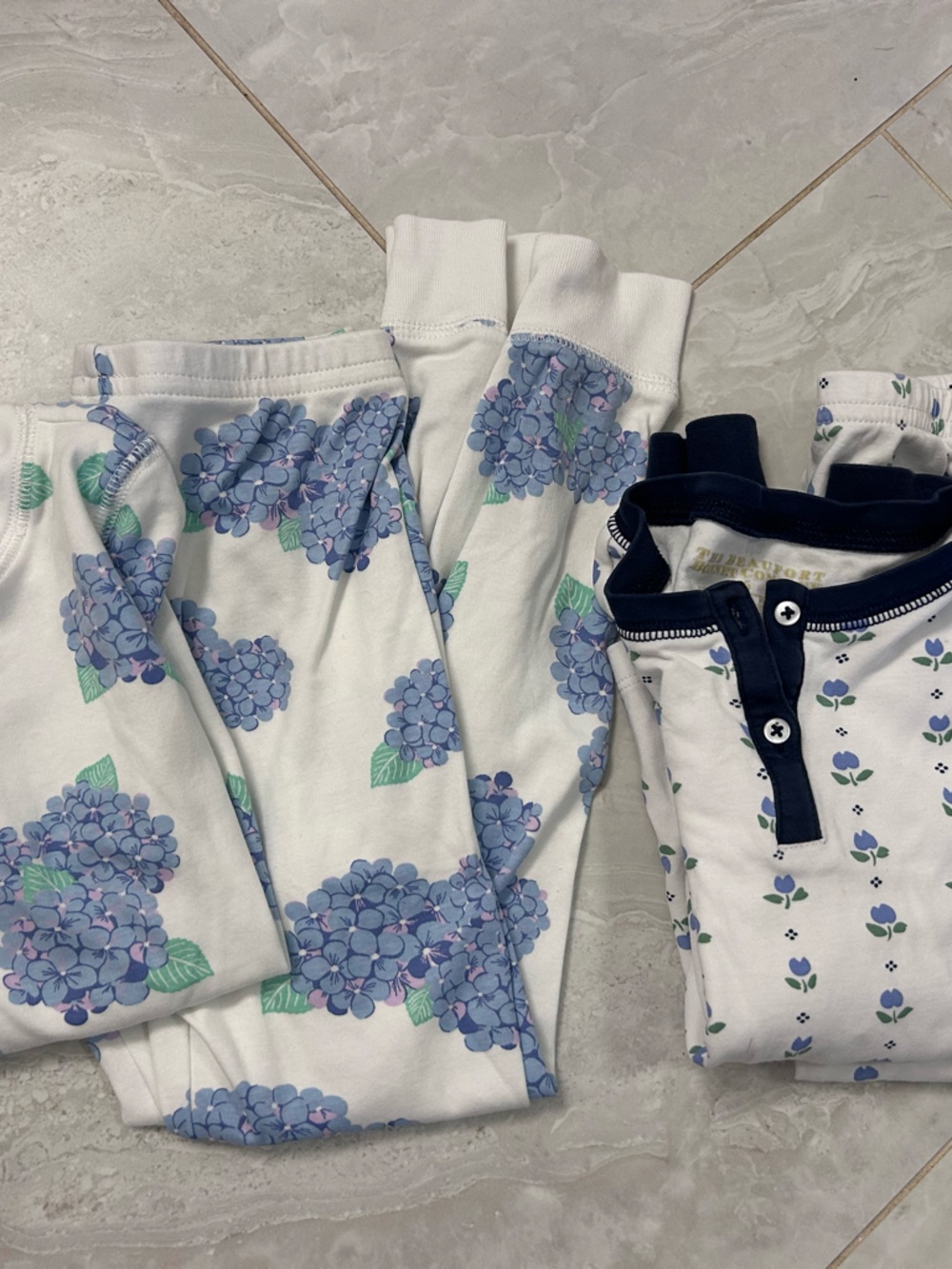 The Beaufort Bonnet Company White Pajama Set with Blue Hydrangea Print